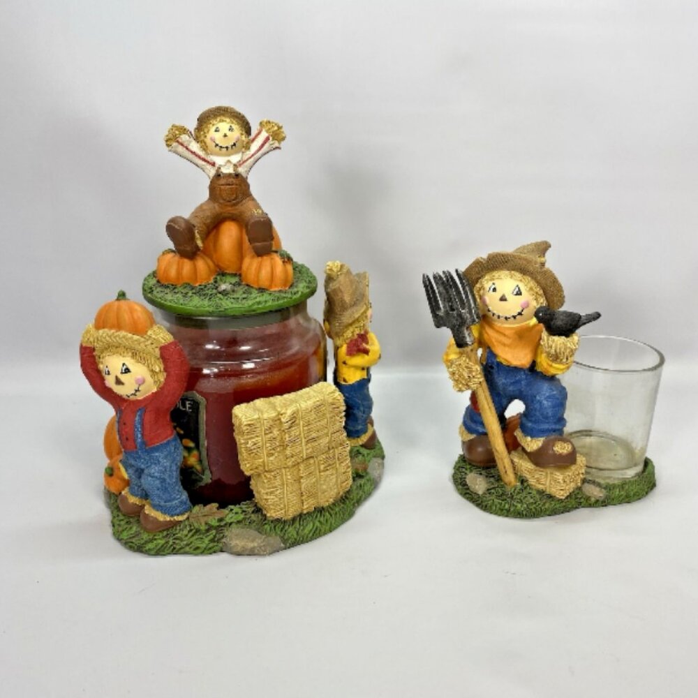 Yankee Candle Jar, Holder, Topper & Tea Light Scarecrow Fall Autumn Halloween